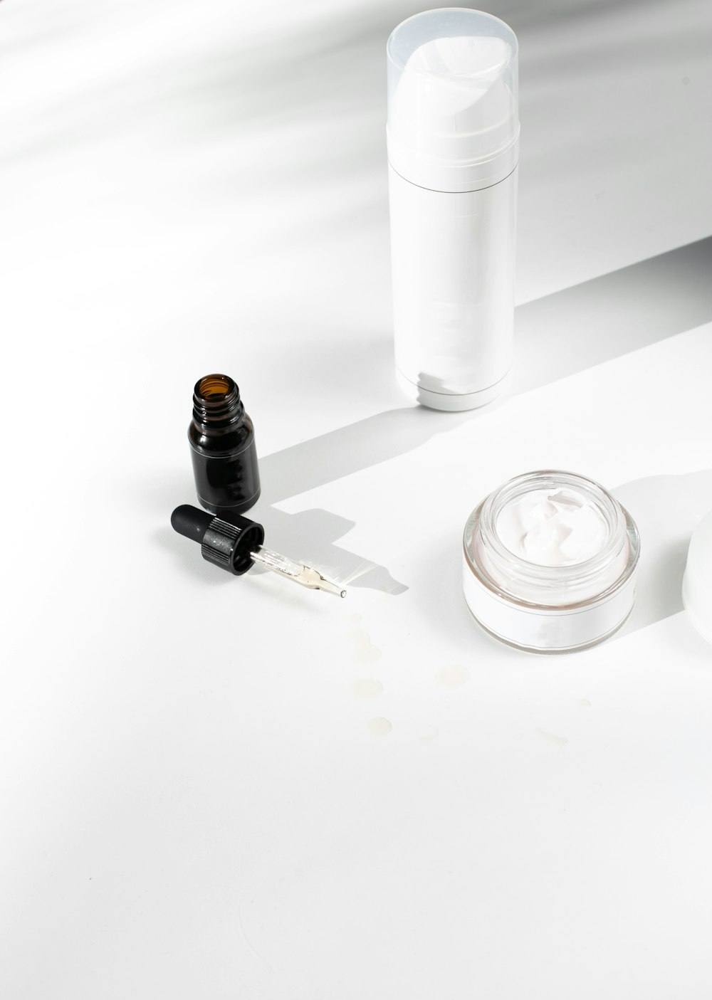 Skincare bottles and cream